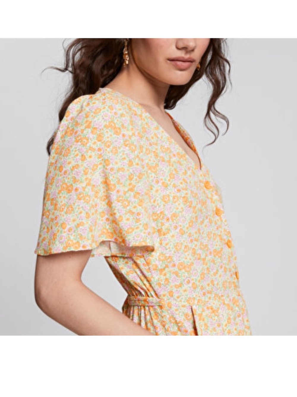 & Other Stories Yellow Floral V-Neck Midi Dress size 6